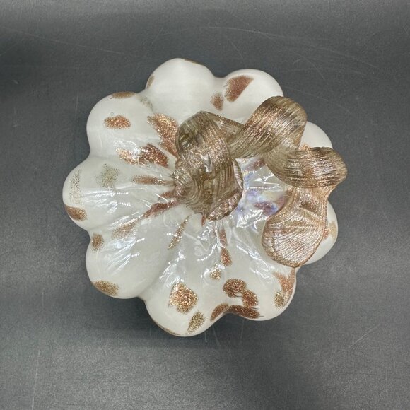 Hand Blown Glass Pumpkin Figurine Gold White Small Autumn Fall Decor Elegant - Picture 6 of 9